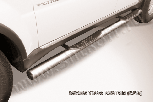 Пороги Slitkoff d76 с проступями для SsangYong Rexton III 2012-2026. Артикул SSRN005