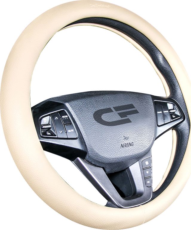 Оплётка на руль CarFashion Platinum (размер M, экокожа, цвет БЕЖЕВЫЙ). Артикул 31445
