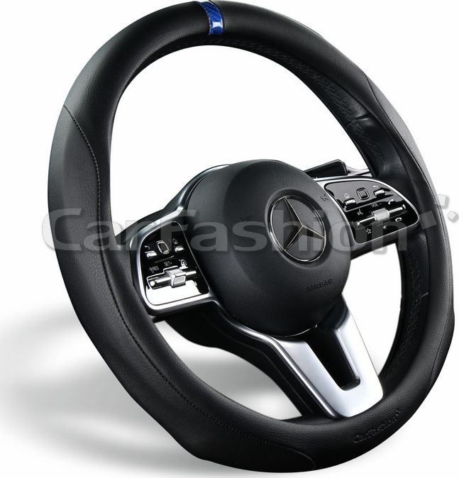 Оплётка на руль CarFashion Torsion (размер M, натуральная кожа, цвет ЧЕРНЫЙ/ЧЕРНЫЙ/СИНИЙ). Артикул 31625