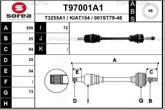 Полуось (привод в сборе, приводной вал) EAI. Артикул T97001A1