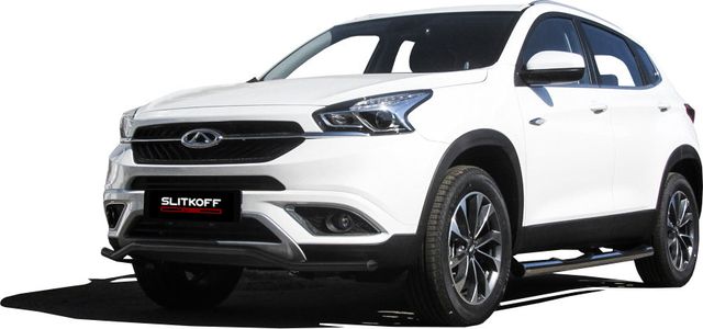 Защита Slitkoff переднего бампера d42 волна для Chery Tiggo 7 2016-2026 Черная. Артикул CT7-003B