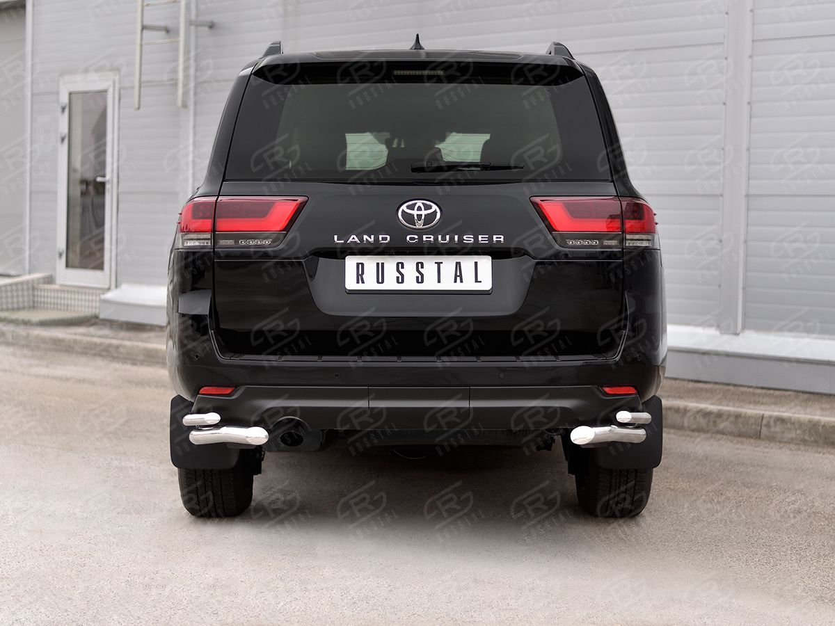 Защита RusStal заднего бампера уголки d63 секции-d42 секции для Toyota Land Cruiser 300 2021-2026. Артикул TLCZ-003793