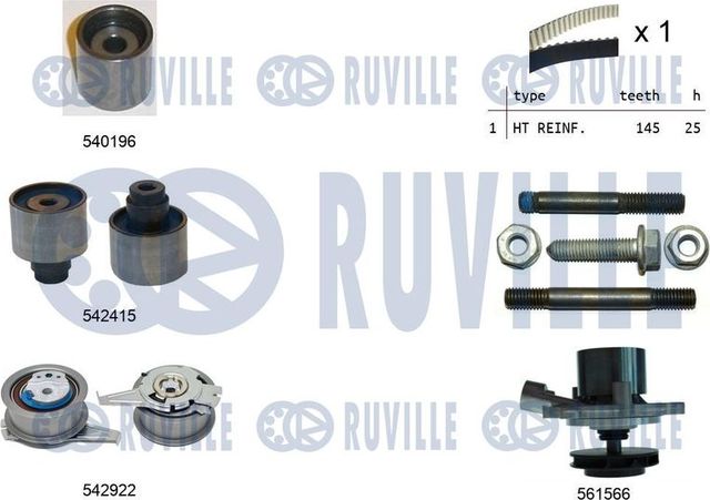 Помпа (водяной насос) с комплектом ремня ГРМ Ruville. Артикул 5505061