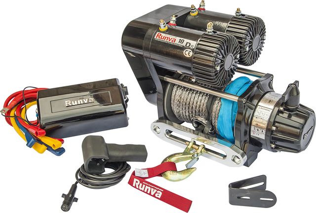 Лебёдка электрическая 12V Runva 10000 lbs 4500 кг двухмоторная (синтетический трос). Артикул EWS10000SR
