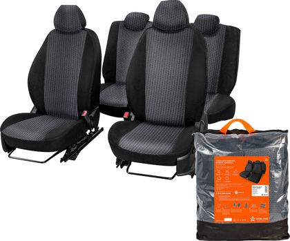 Чехлы Airline Оптима (жаккард) на сидения (зад. спин. 1/3) для Volkswagen Polo V седан 2009-2024, цвет Черный. Артикул ADSC024