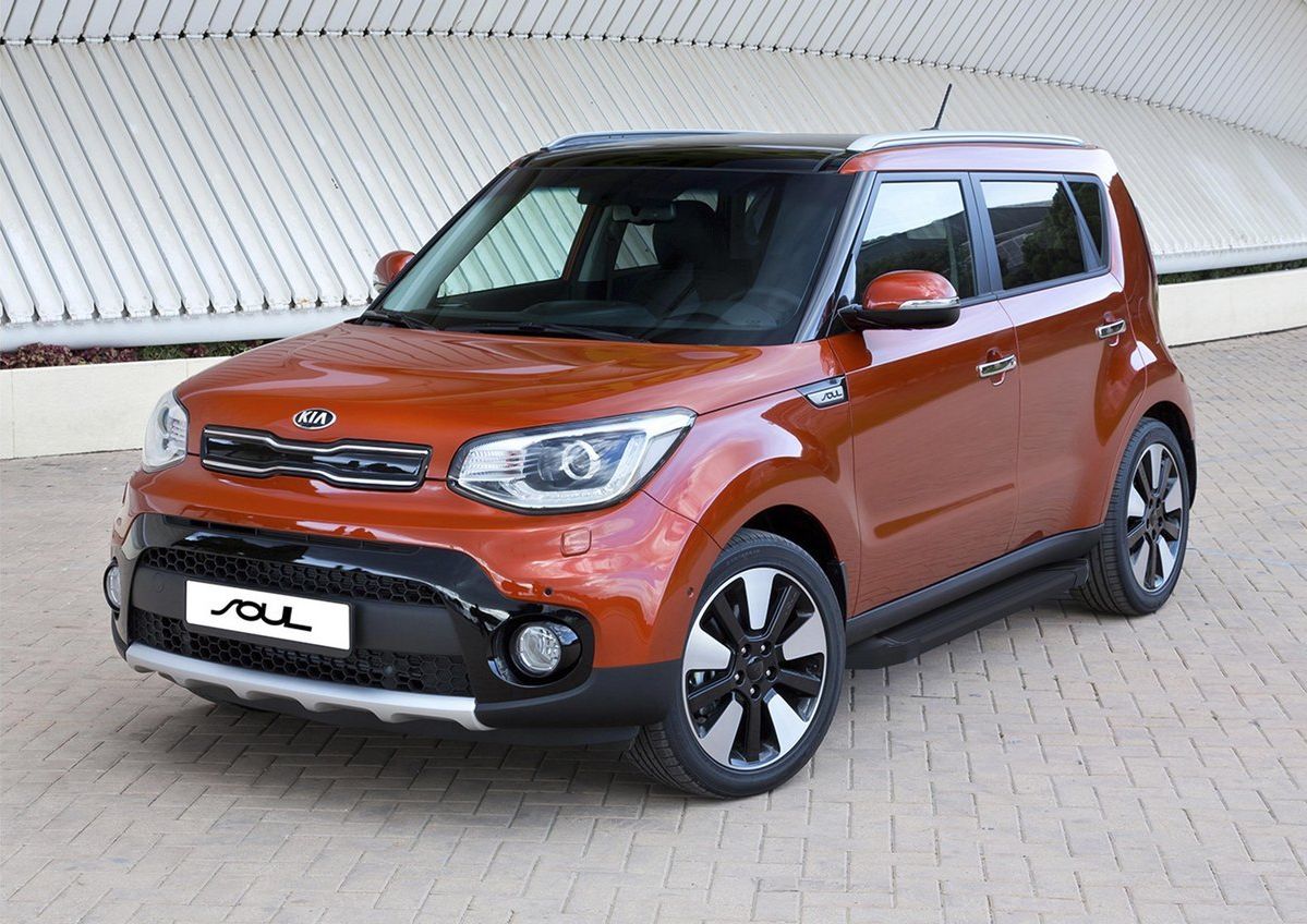 Пороги алюминиевые Rival Black для Kia Soul II рестайлинг 2017-2019. Артикул F173ALB.2804.1