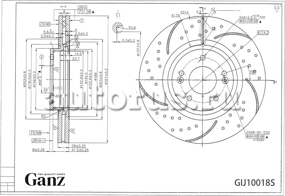 Диск тормозной передний перфорированный PRO-Line с покрытием (компл.2 шт) HYUNDA (Ganz). Артикул GIJ10018S