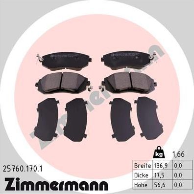 Тормозные колодки Zimmermann передние для Subaru XV I 2012-2017. Артикул 25760.170.1