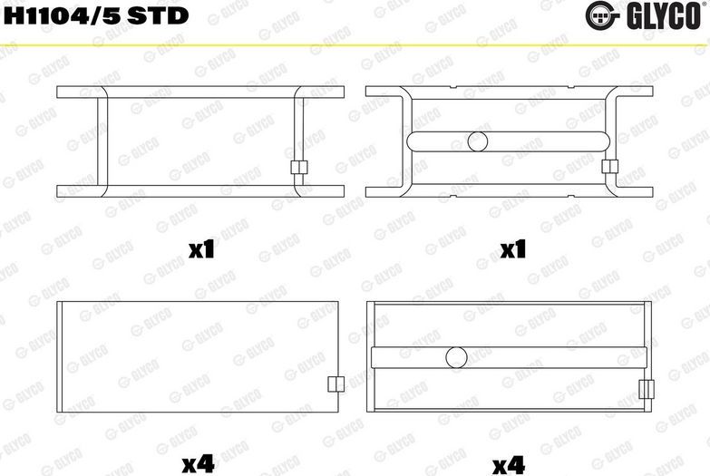 Вкладыши коренные Glyco для Peugeot Boxer II (244) 2002-2006. Артикул H1104/5 STD