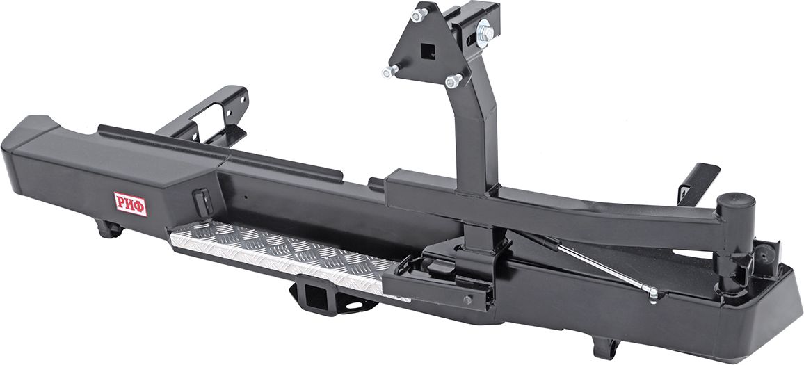 Бампер силовой РИФ задний с квадратом под фаркоп и калиткой для Toyota Hilux VIII 2015-2026. Артикул RIFREV-20120