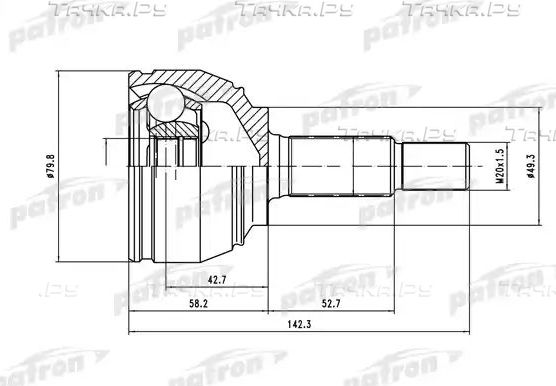 Шрус наружный (граната) Patron для Nissan Micra K12 2003-2010. Артикул PCV1443