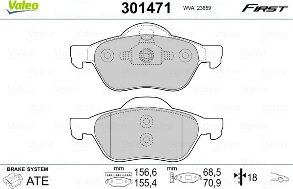 Тормозные колодки Valeo First передние для Renault Vel Satis I 2002-2009. Артикул 301471