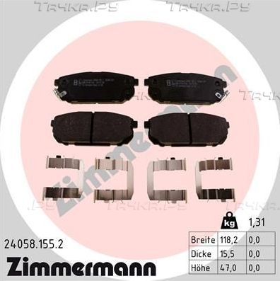 Тормозные колодки Zimmermann задние для Kia Sorento I 2002-2011. Артикул 24058.155.2