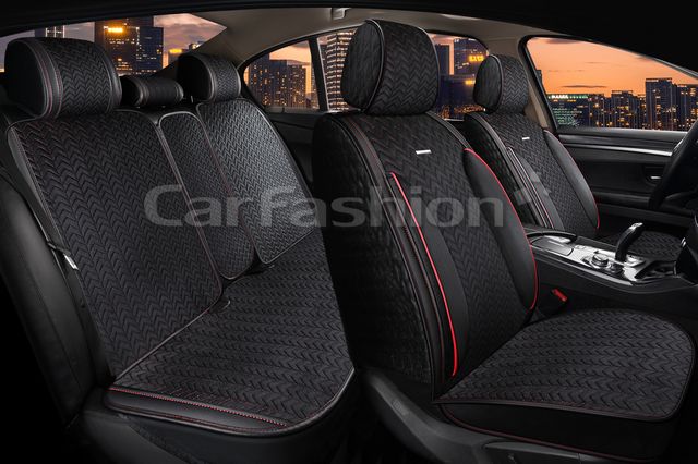 Накидки универсальные CarFashion Shevron Plus для авто, цвет Черный/Черный/Красный/Красный. Артикул 22752