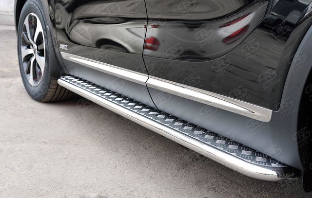 Защита порогов РусCталь труба d42 с листом (вариант 2) для Kia Sorento III Prime 2014-2017. Артикул KSPL-0022132