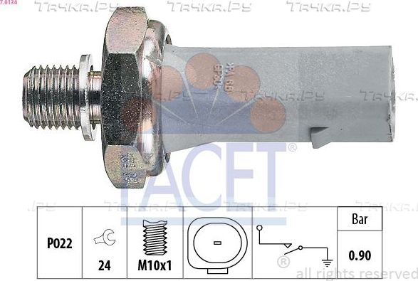 Датчик давления масла Facet Made in Italy - OE Equivalent для Volkswagen Touareg II 2010-2018. Артикул 7.0134