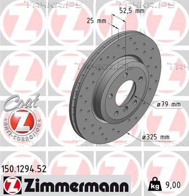 Тормозной диск Zimmermann Sport Coat Z передний для BMW Z4 I (E85/E86) 2006-2008. Артикул 150.1294.52