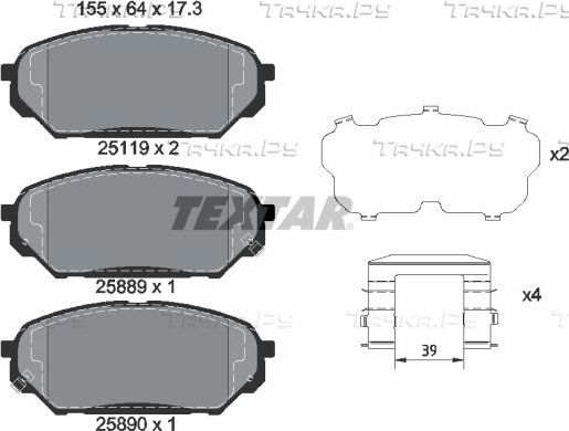 Тормозные колодки Textar Q+ передние для Hyundai ix55 2007-2013. Артикул 2511901