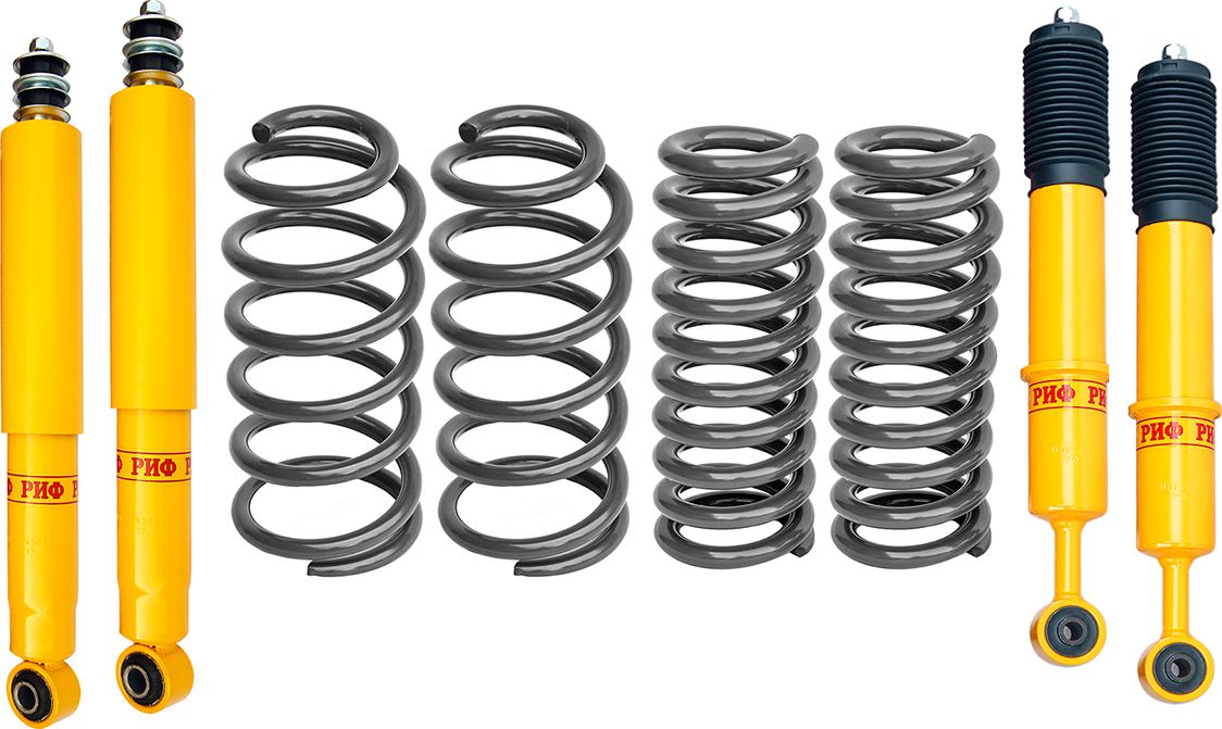 Лифт-комплект РИФ средний для Toyota FJ Cruiser 2006-2008, лифт 45 мм, нагрузка передних пружин +50 кг, задних до +0-200 кг. Артикул RIF-TLC120-B