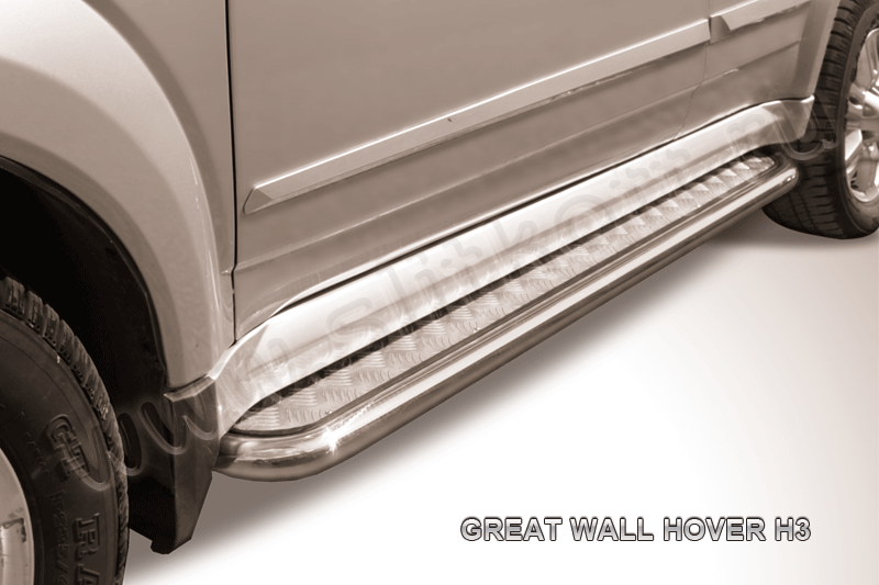 Пороги Slitkoff труба d42 с листом для Great Wall Hover H3 2010-2014. Артикул GWHN-H3-005