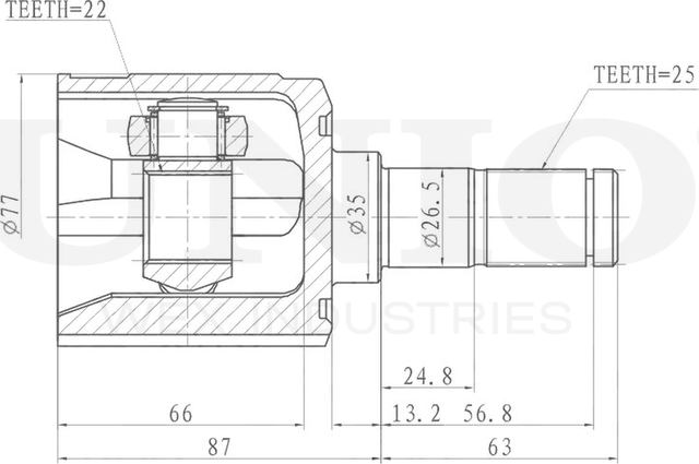 ШРУС внутренний (Unio). Артикул CVJ-30038