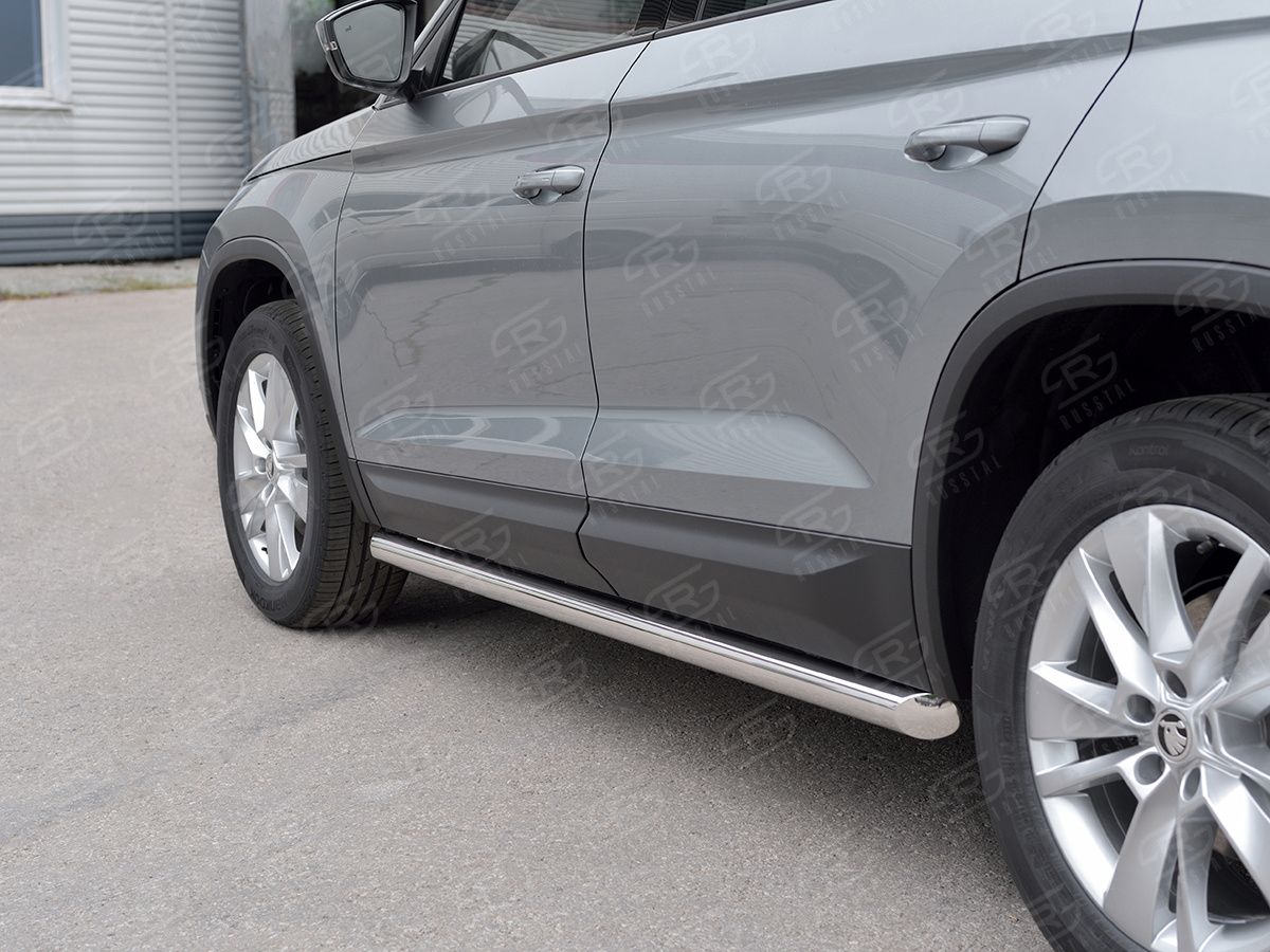 Защита порогов RusStal труба d63 (вариант 1) для Skoda Kodiaq 2017-2026. Артикул SKKT-0027761