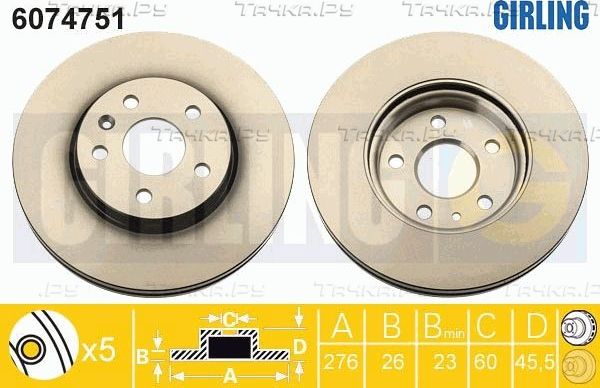 Тормозной диск Girling передний для Chevrolet Cruze II 2012-2026. Артикул 6074751