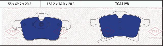 Колодки тормозные передние OPEL Astra/Corsa/Meriva/Zafira 2001 (Tatsumi). Артикул TCA1198