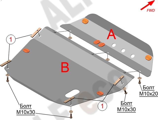 Защита алюминиевая Alfeco для картера и КПП Mitsubish Space Wagon III 1998-2004. Артикул ALF.14.27 AL4