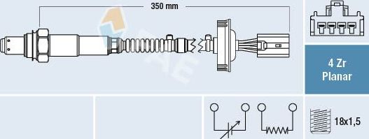 Лямбда-зонд (кислородный датчик) FAE для Mitsubishi Colt VI (Z20/Z30) 2004-2012. Артикул 77451
