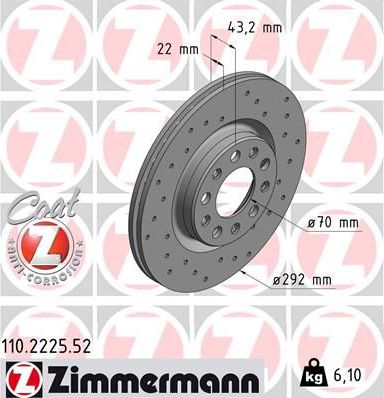Тормозной диск Zimmermann SPORT Z. Артикул 110.2225.52