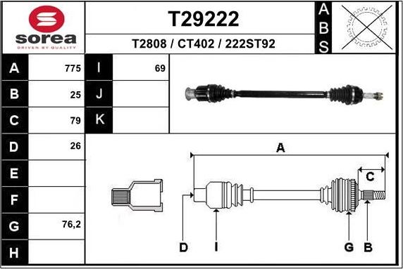 Полуось (привод в сборе, приводной вал) EAI. Артикул T29222