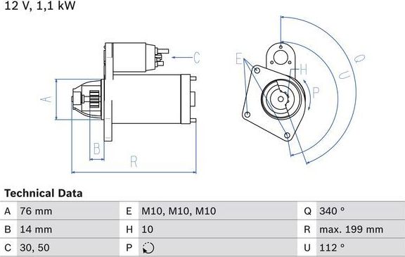 Стартер Bosch для Ford StreetKa 2003-2005. Артикул 0 986 020 900