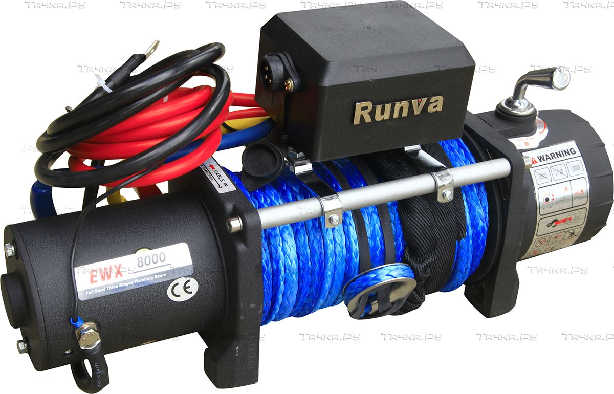 Лебёдка электрическая 12V Runva 8000 lbs 3629 кг (синтетический трос). Артикул EWX8000SR