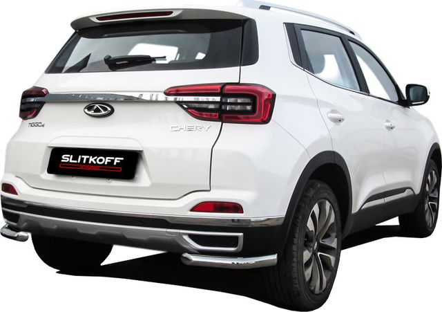 Защита Slitkoff заднего бампера d57 уголки для Chery Tiggo 4 2017-2026. Артикул CT4-007
