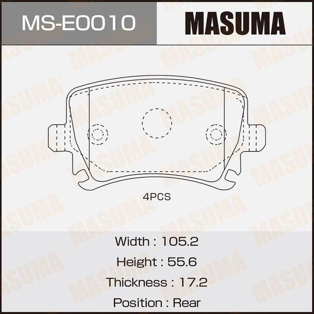Тормозные колодки Masuma задние для Volvo V50 I 2004-2010. Артикул MS-E0010