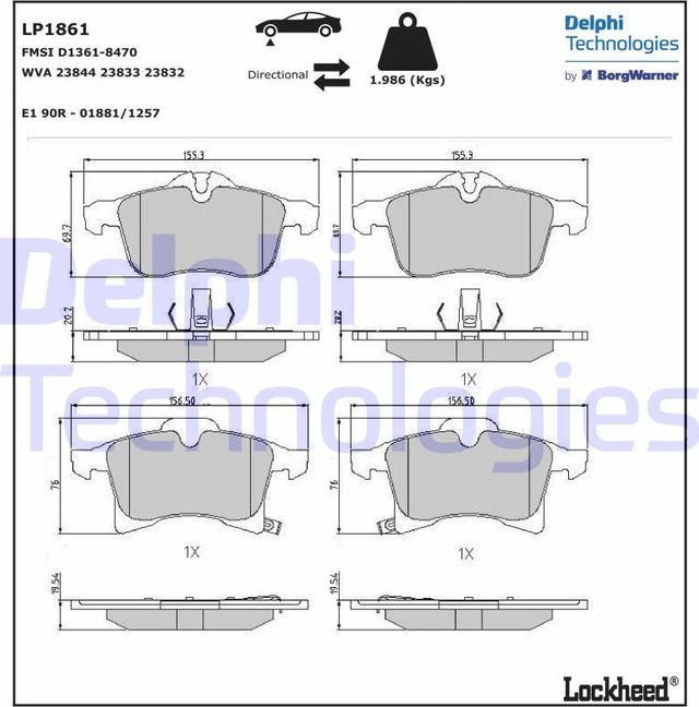 Тормозные колодки Delphi (Low-Metallic) передние для Opel Corsa C 2003-2009. Артикул LP1861