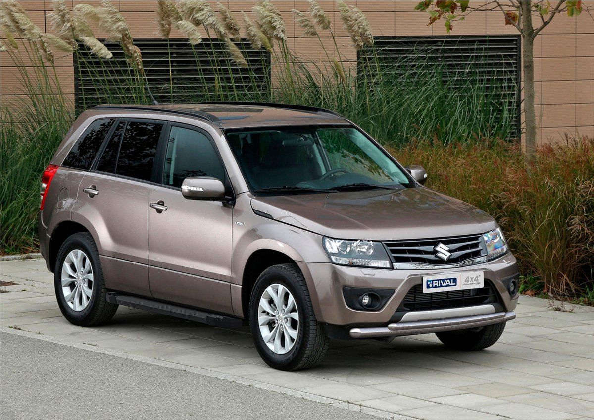 Пороги алюминиевые Rival Black для Suzuki Grand Vitara III 5-дв. 2005-2012. Артикул F173ALB.5502.2