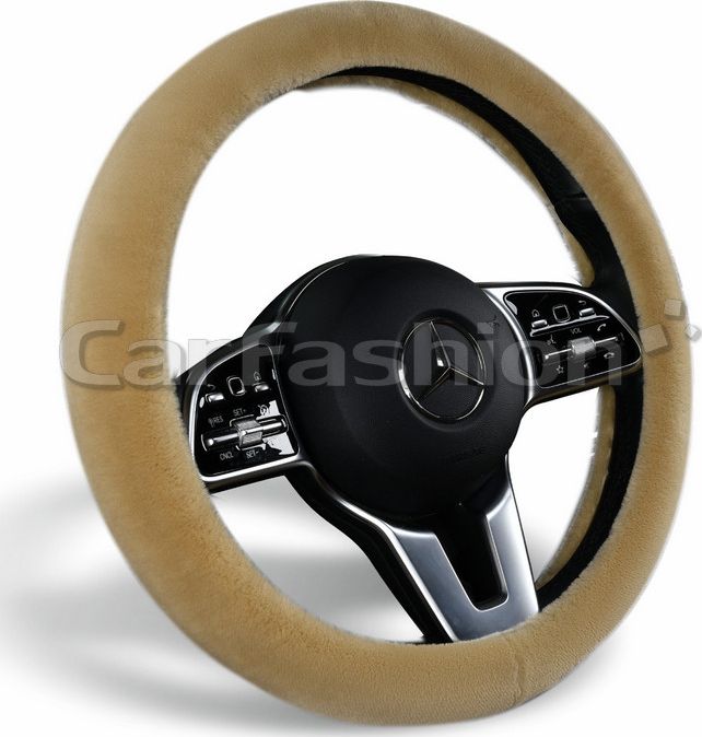 Оплётка на руль CarFashion Muton (размер M, искусственный мех, цвет БЕЖЕВЫЙ). Артикул 35067