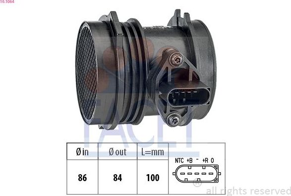 Датчик массового расхода воздуха (ДМРВ) Facet Made in Italy - OE Equivalent. Артикул 10.1064