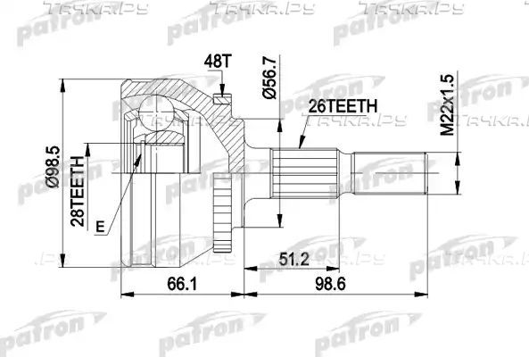 Шрус наружный (граната) Patron для Volvo 850 1993-1996. Артикул PCV1368
