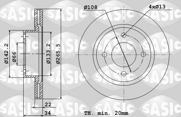 Тормозной диск Sasic передний для Citroen C2 2003-2010. Артикул 2464W14J