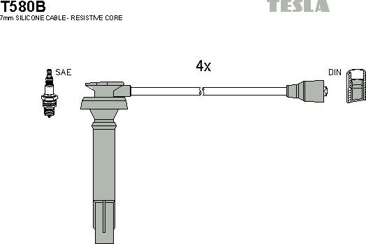 Высоковольтные провода (провода зажигания) (комплект) Tesla для Subaru Impreza II 2000-2009. Артикул T580B