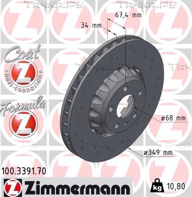 Тормозной диск Zimmermann FORMULA Z. Артикул 100.3391.70