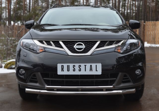 Защита RusStal переднего бампера d63 (дорн) /42 (дуга) для Nissan Murano Z51 2010-2015. Артикул NMZ-001081