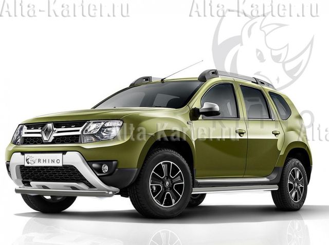 Защита порогов RusStal труба d63 (вариант 3) для Renault Duster I рестайлинг 2015-2020. Артикул RDTBR-0021803SER