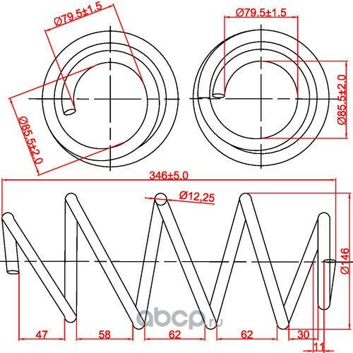 Пружина подвески передней Skoda Octavia II, VW Golf V, L346-D146-t12,25 (Zikmar). Артикул Z48007R