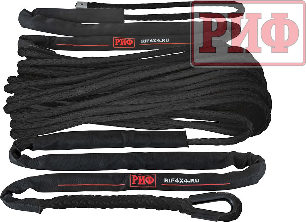 Трос синтетический РИФ для лебёдки 12 мм/26 м, черный (готовый). Артикул SR12BL