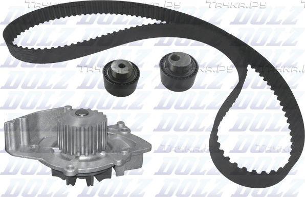 Помпа (водяной насос) с комплектом ремня ГРМ Dolz для Peugeot 406 I 2000-2004. Артикул KD076