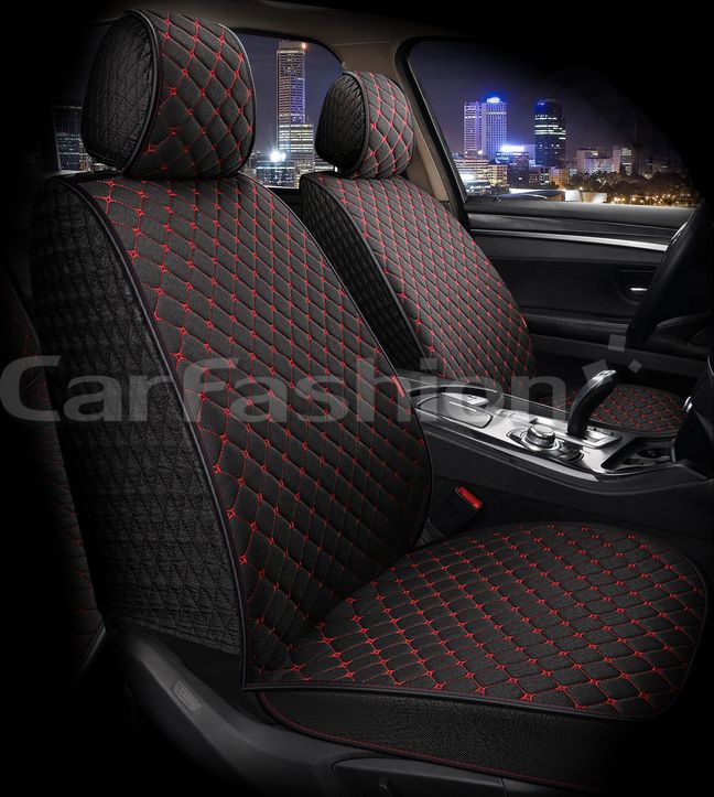 Накидки универсальные CarFashion Linen Cube Front на передние сидения авто, цвет Черный/Черный/Красный. Артикул 26200